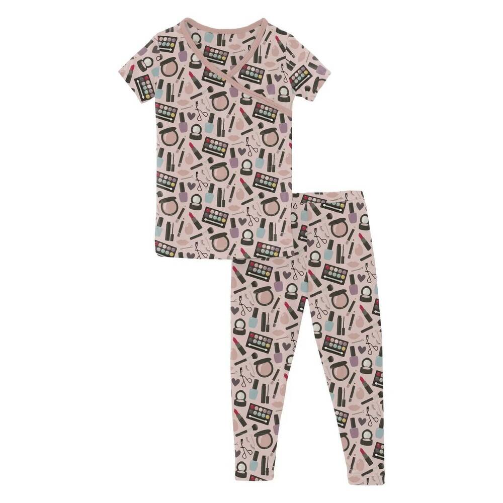 NEW KICKEE kid's short sleeve kimono pajama set in mama's makeup